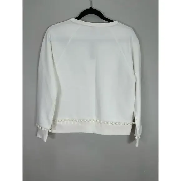 J. Crew NWT Women’s White Pom Pom Classic Crewneck Sweatshirt size XS - Picture 2 of 7